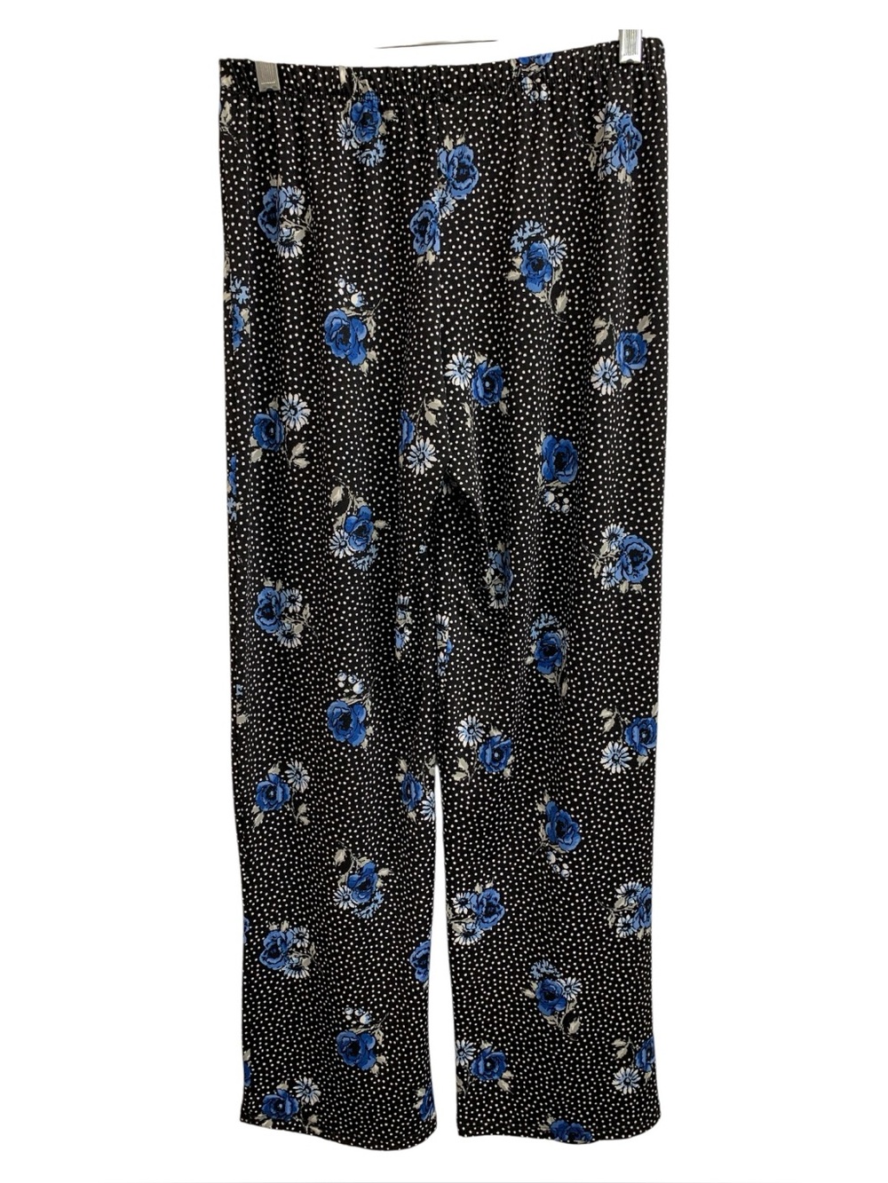 Mandee Black Pajama Pants with Blue Floral Print and White Dots Size S
